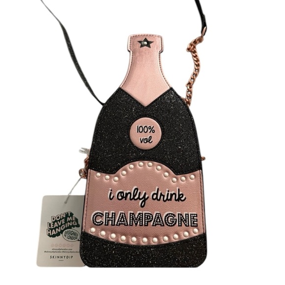 Champagne Bottle Bag Black Pink - Picture 1 of 5
